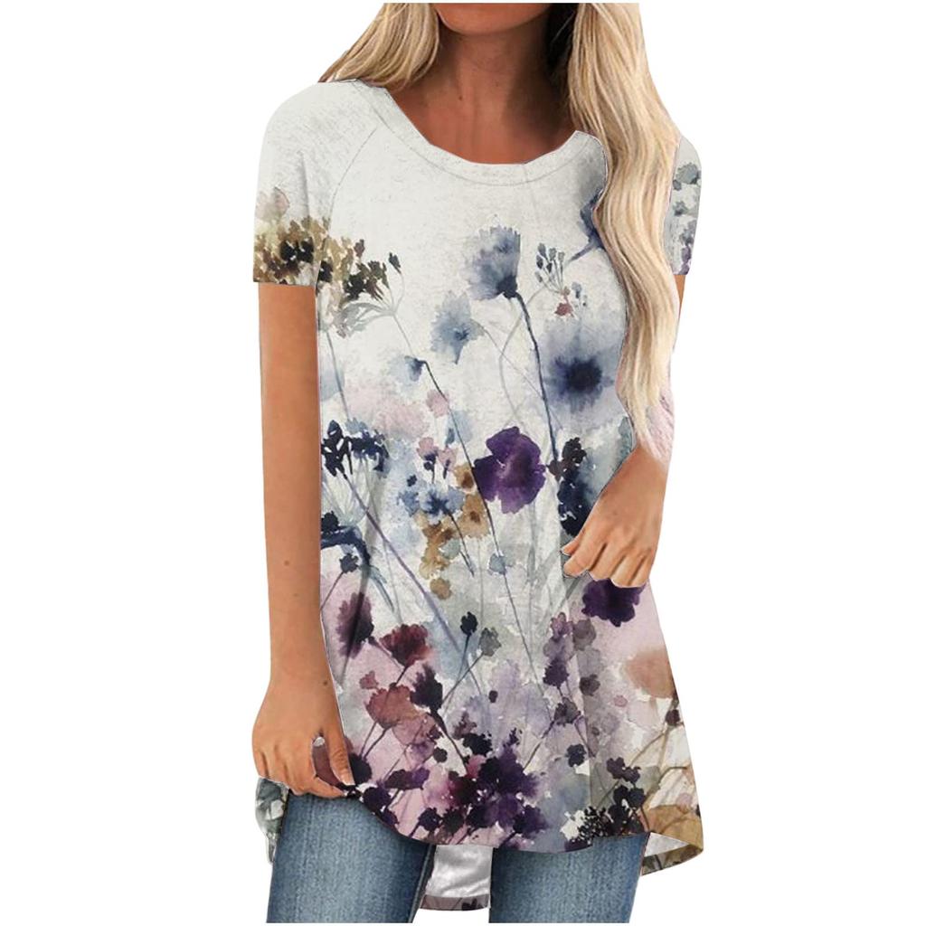 Colourful Floral Flower 3D Print Long T-Shirts Women Streetwear Short Sleeve T Shirt Oversized Y2K Tops Tees Girl Woman Clothing