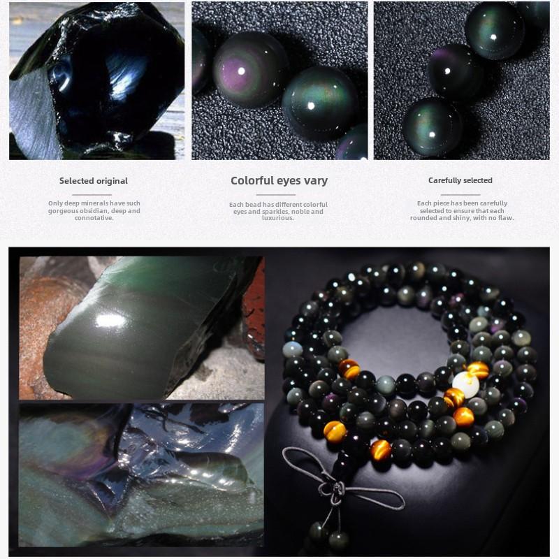 Браслет из натурального радужного обсидиана с ледяным обсидианом, золотым обсидианом, серебряным обсидиановым кристаллом, украшения в подарок