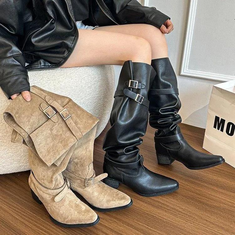 High Heels Long Boots for Women Chunky Knee High Shoes Winter 2025 Pumps New Trend Chelsea Boots Walking Goth Mujer De Botas