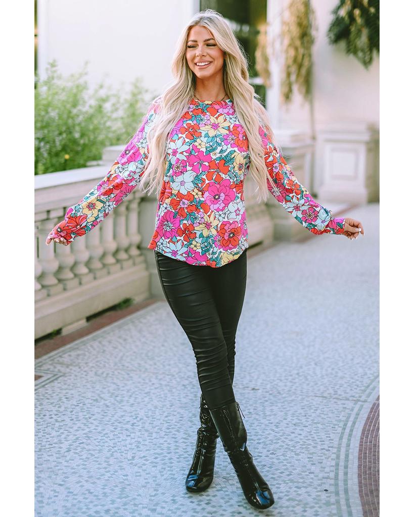 Azura Exchange Топ с длинным рукавом с цветочным принтом и спинкой с вырезами и перекрутом