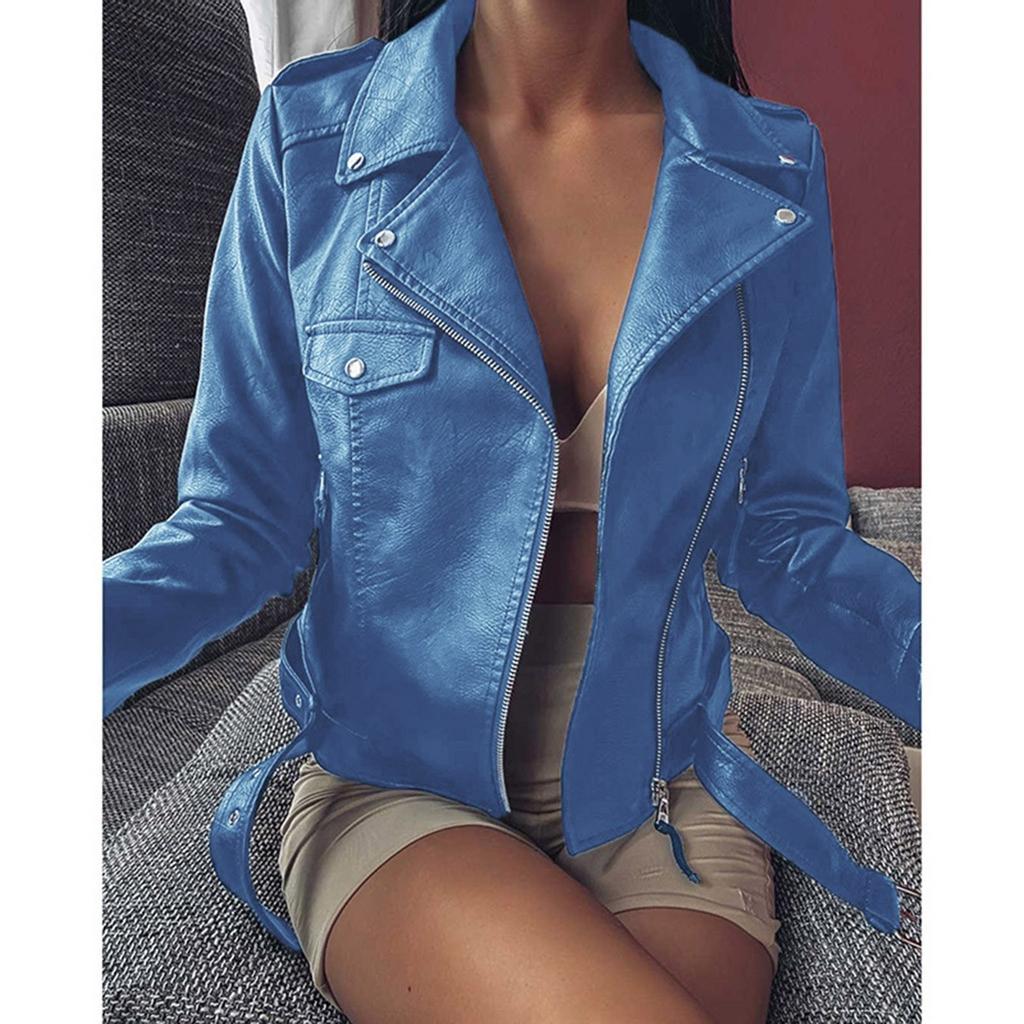 Женская крутая куртка из искусственной кожи с длинным рукавом на молнии, осенняя короткая куртка