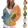 Women's Long Sleeve Print Sweatshirt Long Sleeve Pocket Jacket Zipper Hoodie Coat