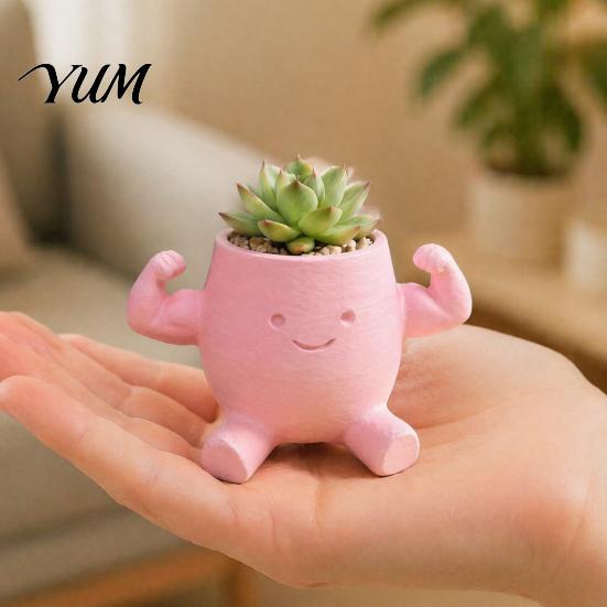 Modern Desk Decor Cute Muscular Man Planter, 3D Printed Smile Face Plant Novelty Gift for Lovers Pot, Decorative Funny Container Succulents