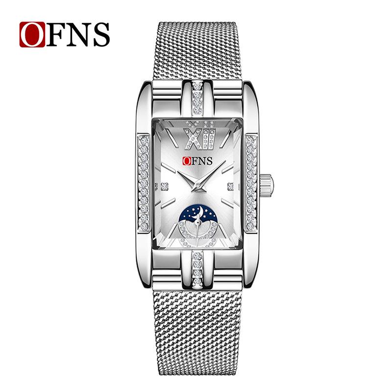 Женские квадратные часы OFNS - Хит Douyin, Роскошные и Модные, Кварцевые с 2.5 стрелками, Водонепроницаемый дизайн