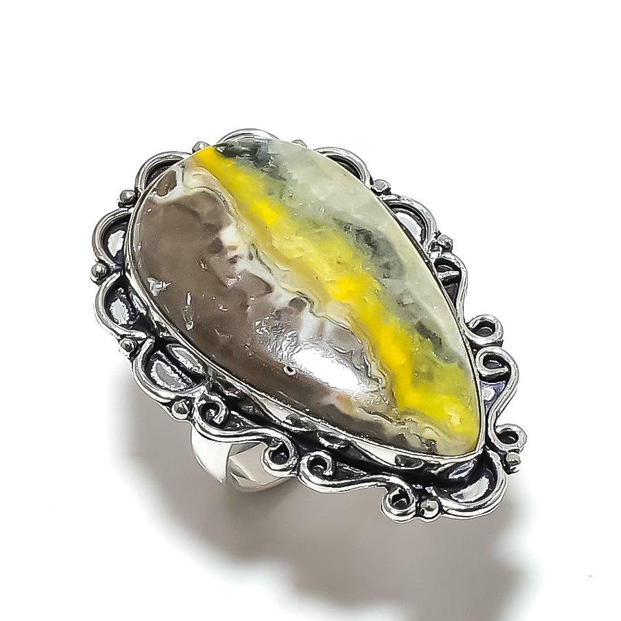 Bumblebee Jasper Gemstone Handmade 925 Sterling Silver Jewelry Ring Size 9 V1n86