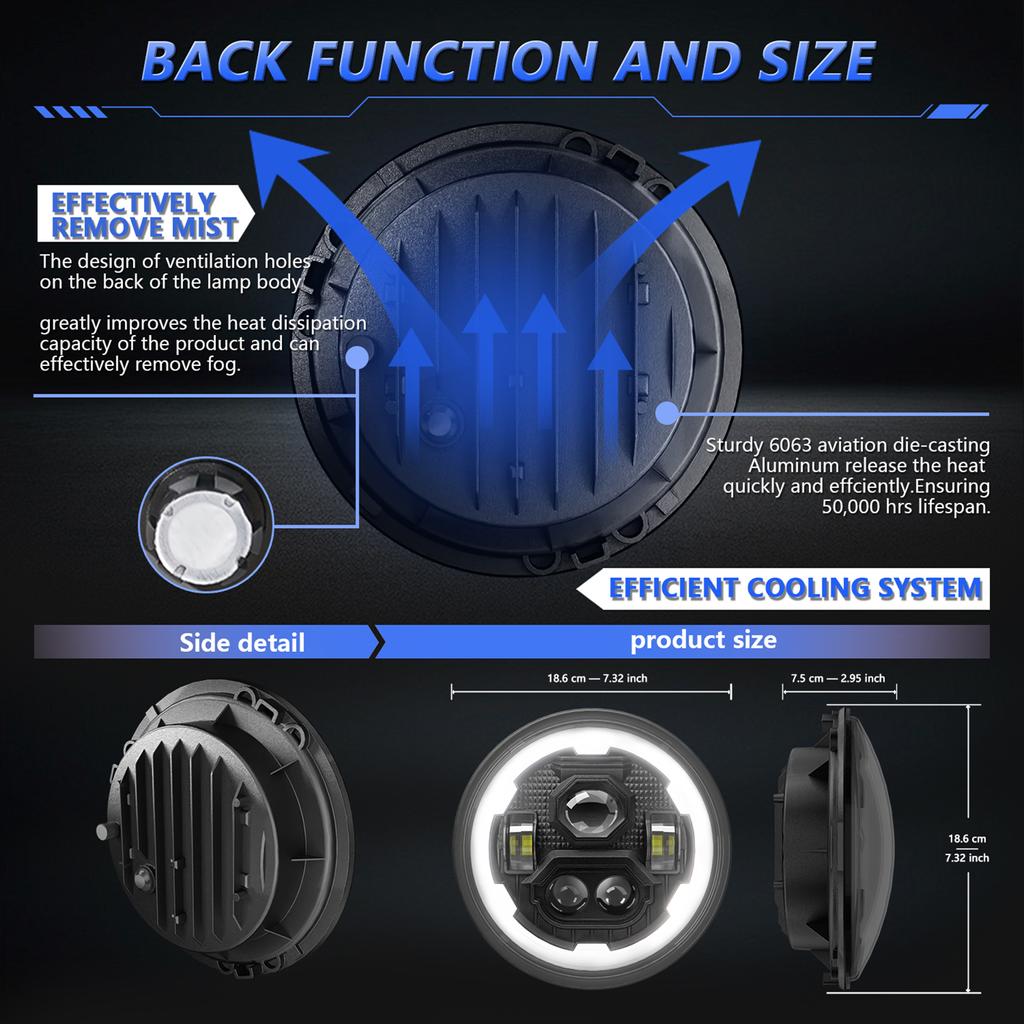 7-дюймовая светодиодная фара, круглая фара с дальним светом, ДХО и янтарным указателем поворота для автомобилей