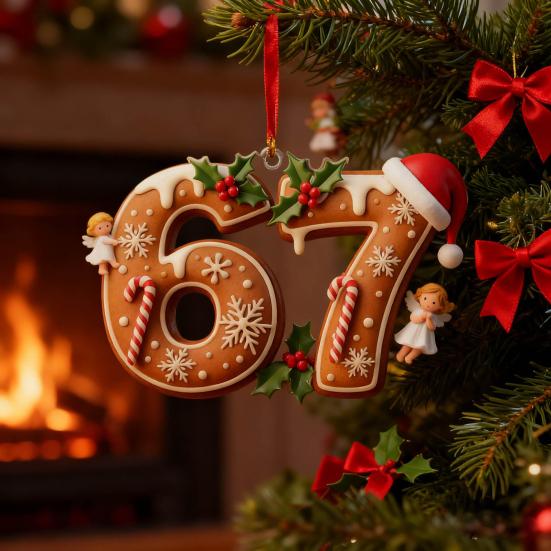 2 шт. 67 Рождественские украшения Забавные Шесть Семь Пряничные подвесные украшения Акриловый декор для праздничной елки Подарок для подростков, детей, семьи, друзей, коллег