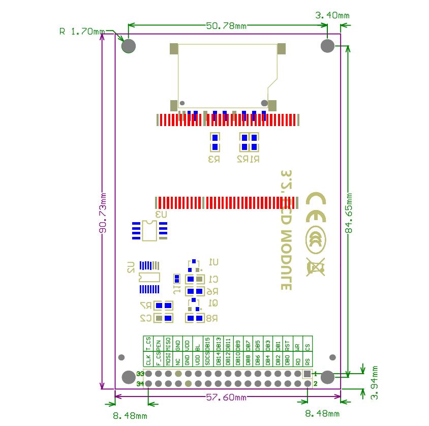 LCD Display Module 3.2 Inch TFT Color Screen with Touch ILI9341 320x240 Resolution Compatible with Development Boards