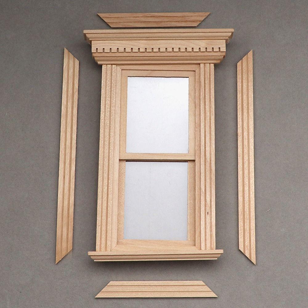 Dollhouse Furniture DIY Double Window Glass Plate Doll House Window Wooden Frame Doll Furniture