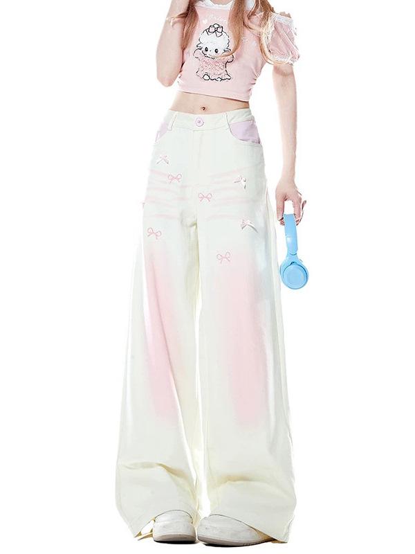 Dopamine Gradient Pink Wide-Leg Summer Pants for Women: Energetic Casual Outfit