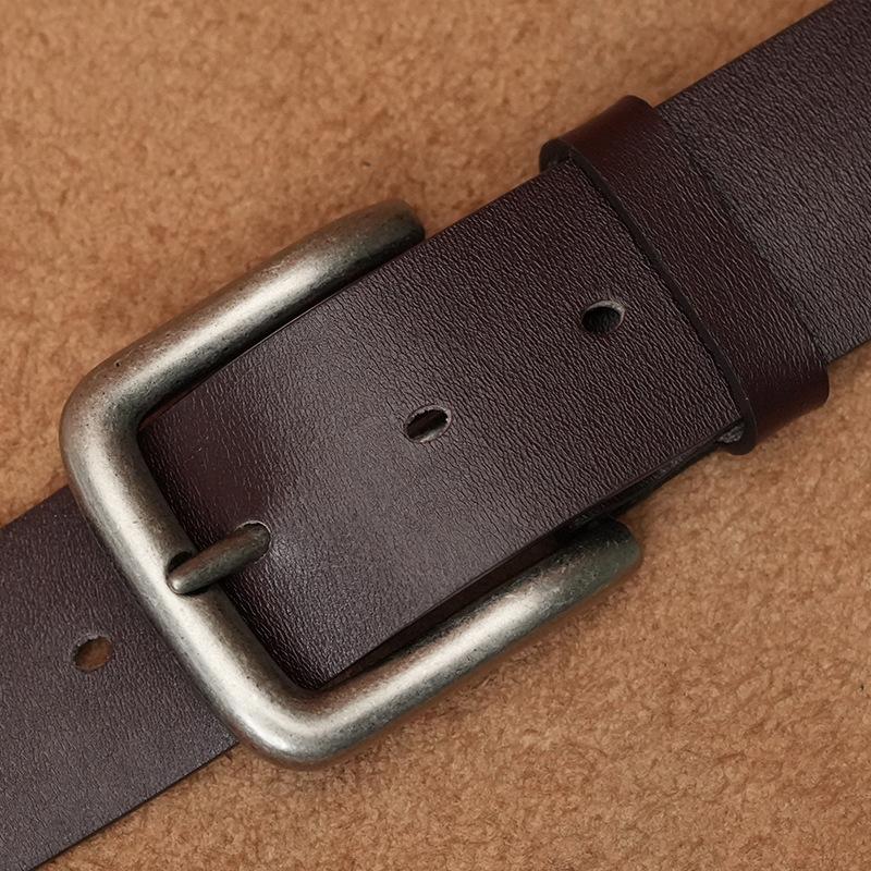 Ремень ручной работы для мужчин из натуральной кожи, универсальный ремень с пряжкой-гвоздиком из чистой воловьей кожи для молодых людей, ретро, повседневный, простой, для брюк, для среднего возраста