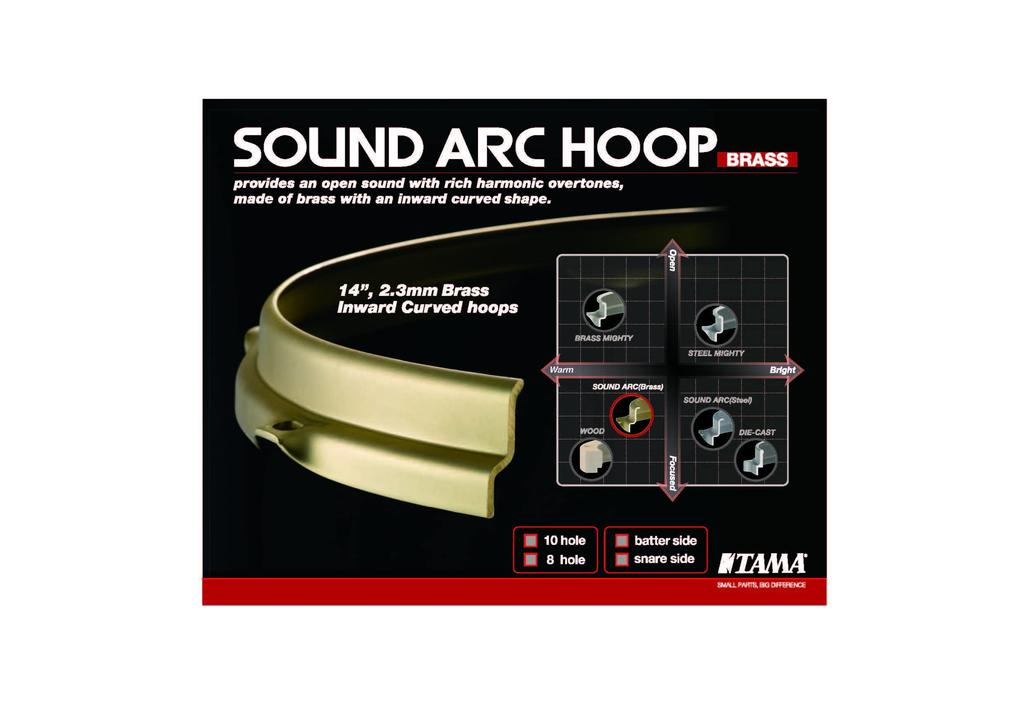 TAMA Brass Snare Drum Snare 8 "SOUND ARC" 2.3mm Hoop, Inward-Bent Flange, 14" Side, Holes, MSB14S-8D