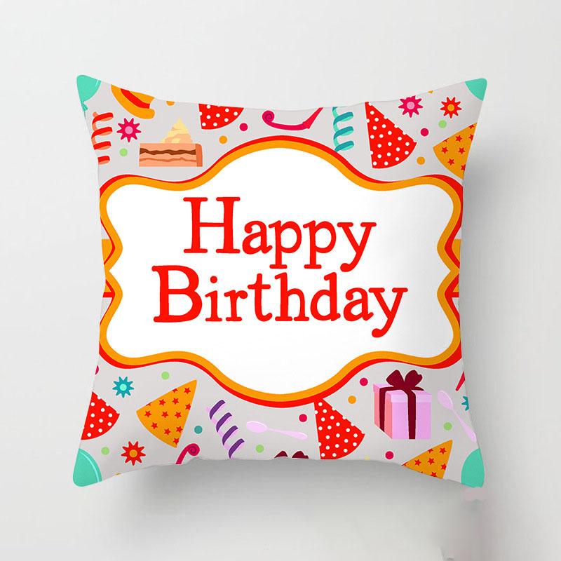 1Pcs 45Cm Cartoon Happy Birthday Theme Style Peach Skin Pillow Case Vibrant Pink Cute Cushion Cover Home Textile Supplies