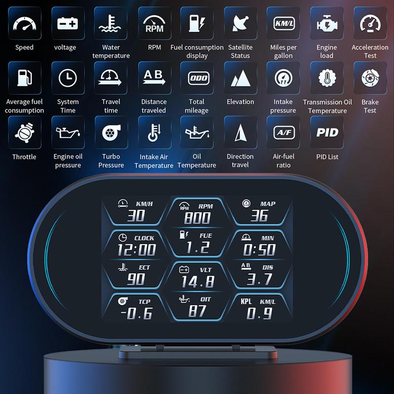 Auto Lcd Cluster OBD2 meter Multi Digital Head Up Display GPS Speed Water Temp Turbo Fuel Consumption Car Accessories HUD P27