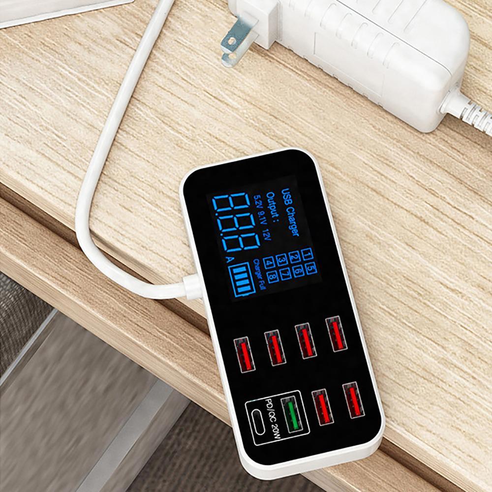 40W Multi 8 Port Type C USB Fast Charger Quick Charge QC 3.0 PD Charging Station