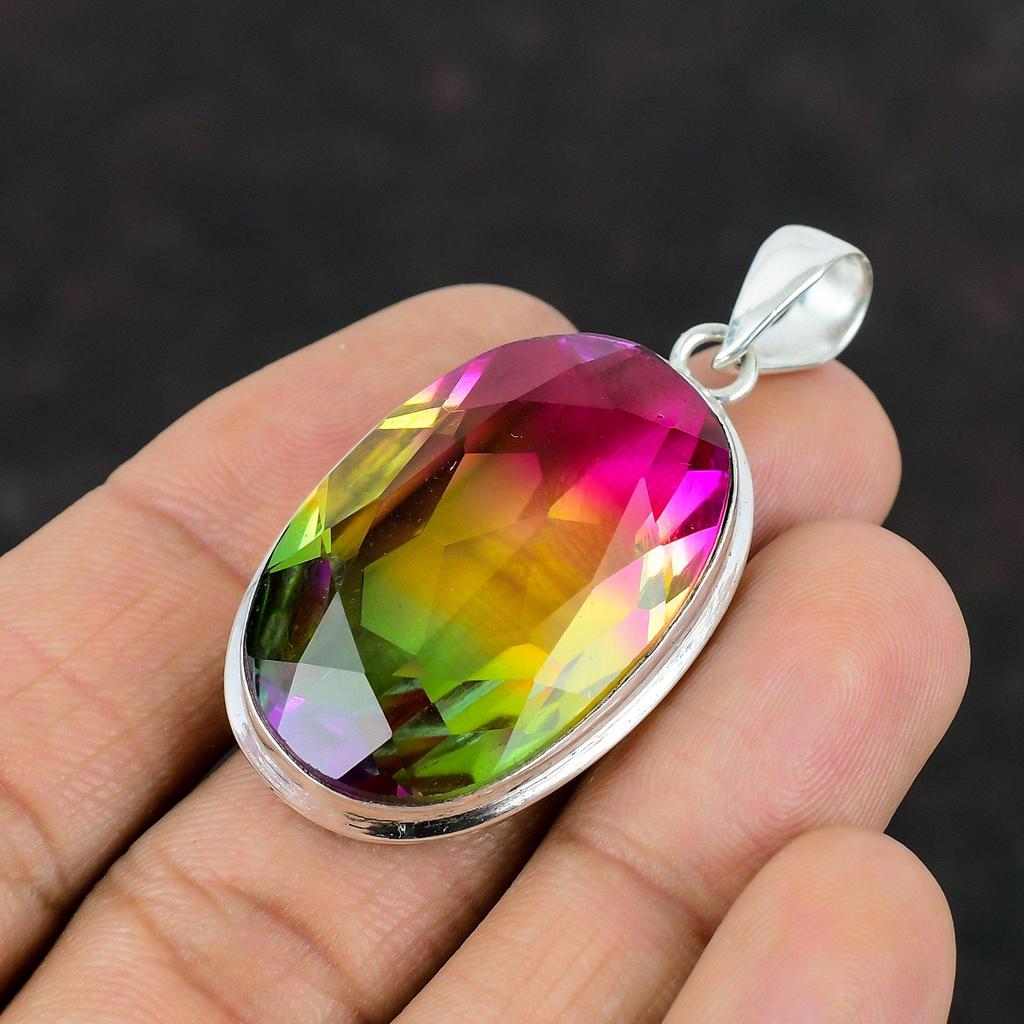 Ограненный мульти-турмалиновый кулон Ювелирные изделия ручной работы из драгоценных камней Подвеска из стерлингового серебра 925 пробы Достойный кулон Ювелирные изделия из мульти-турмалина Свадебные подарки