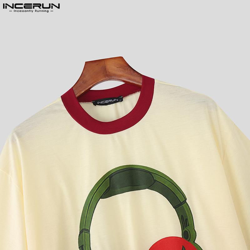 INCERUN Мужские футболки с круглым вырезом, коротким рукавом, 3D-принтом и вставками, повседневные, свободного кроя