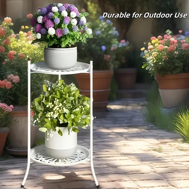 Металлическая подставка для растений в 2 яруса высотой 19,69 дюйма, многоцелевая стойка для демонстрации цветочных горшков для помещений/улицы, прочная, легкая сборка, современный стиль, черный/белый