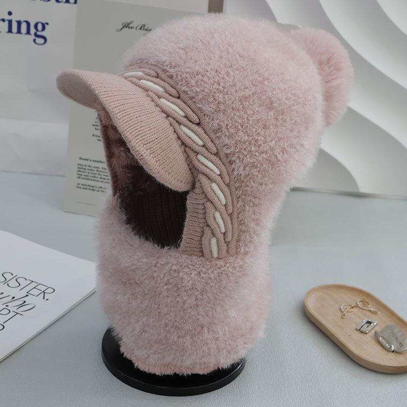 Флисовая Утепленная Вязаная Термошапка Женская Шерстяная Шапка Уличная Ветрозащитная Защита Шеи Цельная Шапка