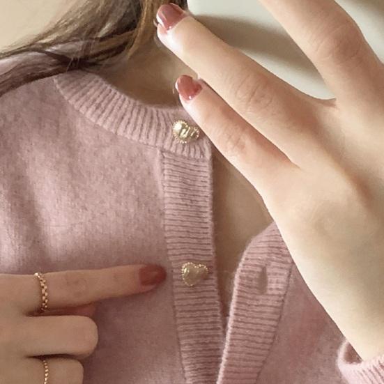 Women Knitting Cardigan Round Neck Long Sleeve Ribbed Trim Sweater Coat Single Breasted Loose Fit Solid Color Outwear Knitwear