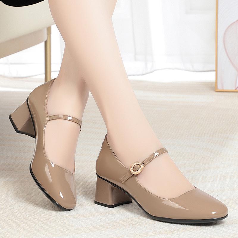 2025 Autumn New Women's High Heels Fashion Chunky Heel Casual Party Career Work Mary Jane Soft Leather Shoes
