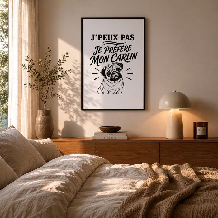 Poster J’peux pas je préfère mon Carlin J'peux pas minimaliste | Affiche Papier Photo 310 g Finition Perlée Format Taille A4