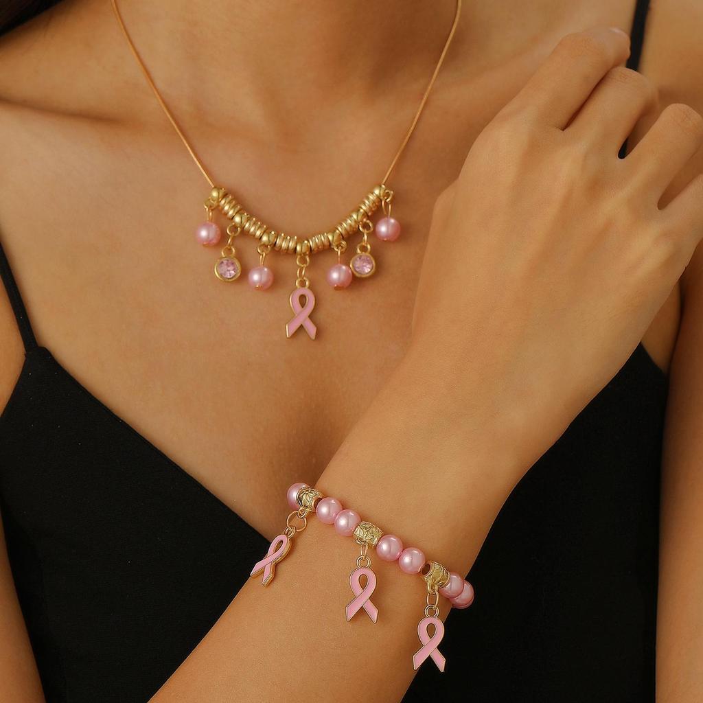 Ожерелье в знак осведомленности о раке молочной железы и Браслет для профилактики СПИДа с значком красной ленты