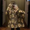 New Cartoon Thick Pattern Bear Print Women Winter Korean Large Size Long Sleeve Hooded Coat  Warm Couple Streetwear
