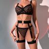 Europe and the United States hot-selling lingerie mesh perspective sexy comfortable fun three-piece underwear set
