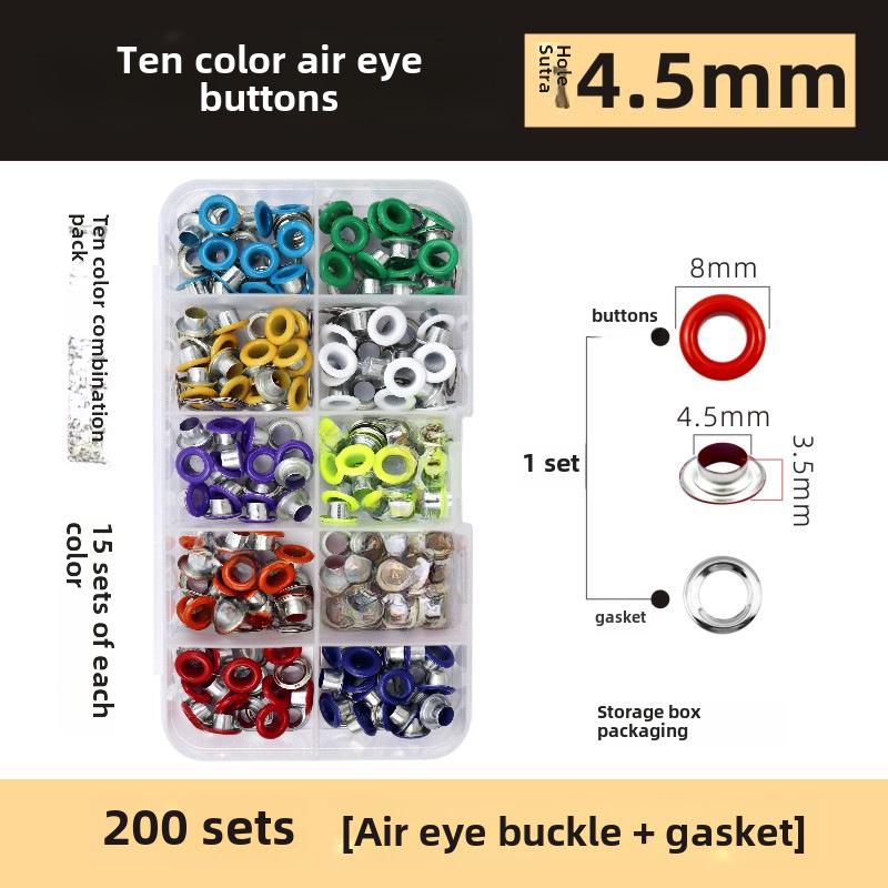 Набор из 200 металлических люверсов 10 цветов диаметром 5 мм с плоскогубцами