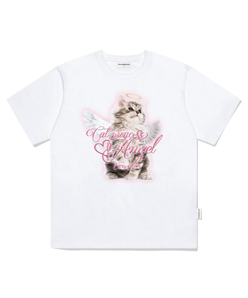 ESCAPEFROM Cat Princess Angel Print Oversized Short Sleeve T-Shirt White