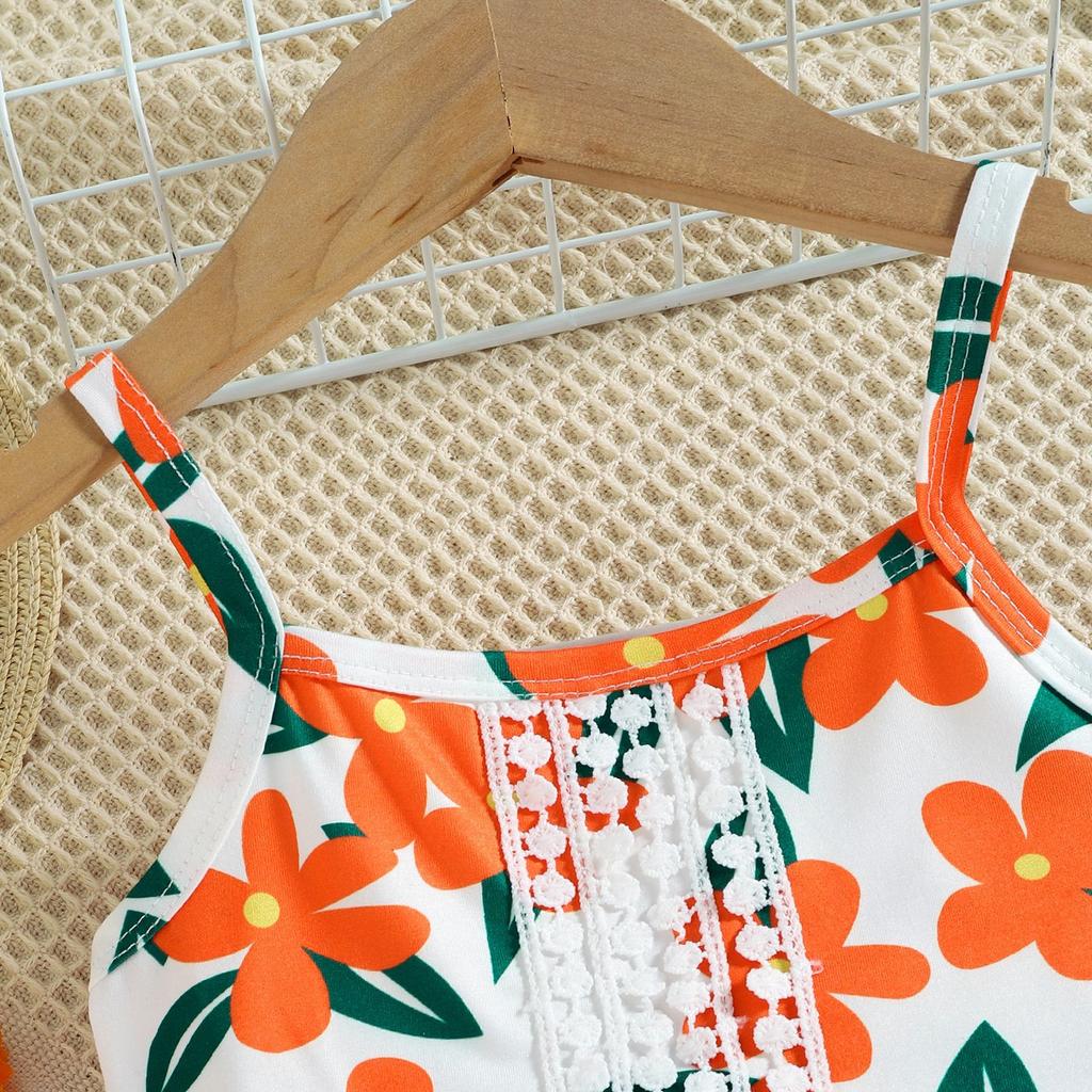 Летняя юбка с цветочным принтом для маленьких девочек, кружевной топ без рукавов с цветочным принтом, костюм, одежда, наряды