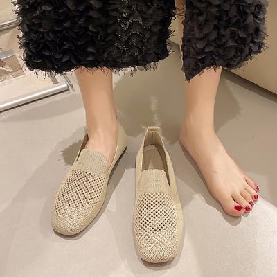 Женские летние дышащие туфли на плоской подошве 2024 года, новые модные туфли без застежек на мягкой подошве, повседневные туфли на низком каблуке с квадратным носком для босых ног