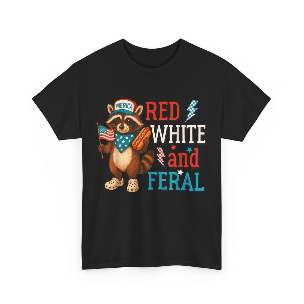 Red White and Feral Funny Raccoon 4th of July Women Men T-Shirt
