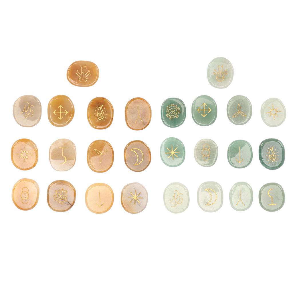 13PCS Symbol Rune Stones with Cloth Bag Engraving Rune Stone for Divination Yoga Meditation