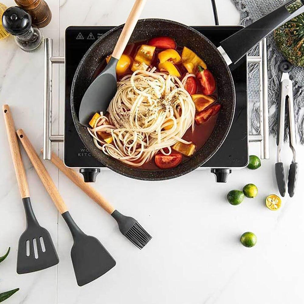 Черный силиконовый набор кухонных принадлежностей, кухонные принадлежности, термостойкие кухонные принадлежности с антипригарным покрытием, кухонные принадлежности для выпечки с коробкой для хранения