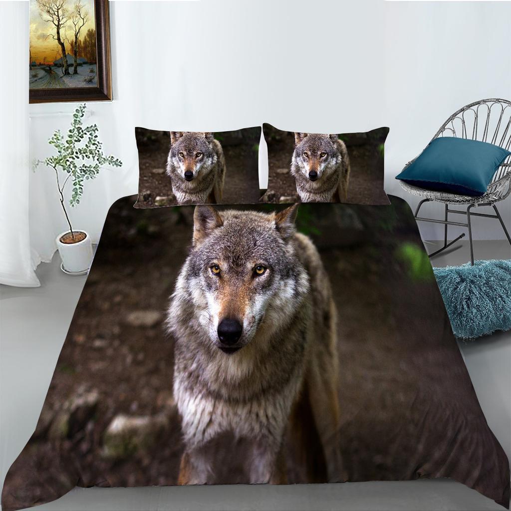 Bedding Two- Or Three-Piece Polyester Ferocious Wolf Digital Print