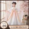 Hanfu qiz Xitoycha uslubdagi mato yozgi ko'ylak Qadimgi Tang kostyumi super peri kostyumi kichkina qizaloq suv parisi malika yubkasi ichki kiyim
