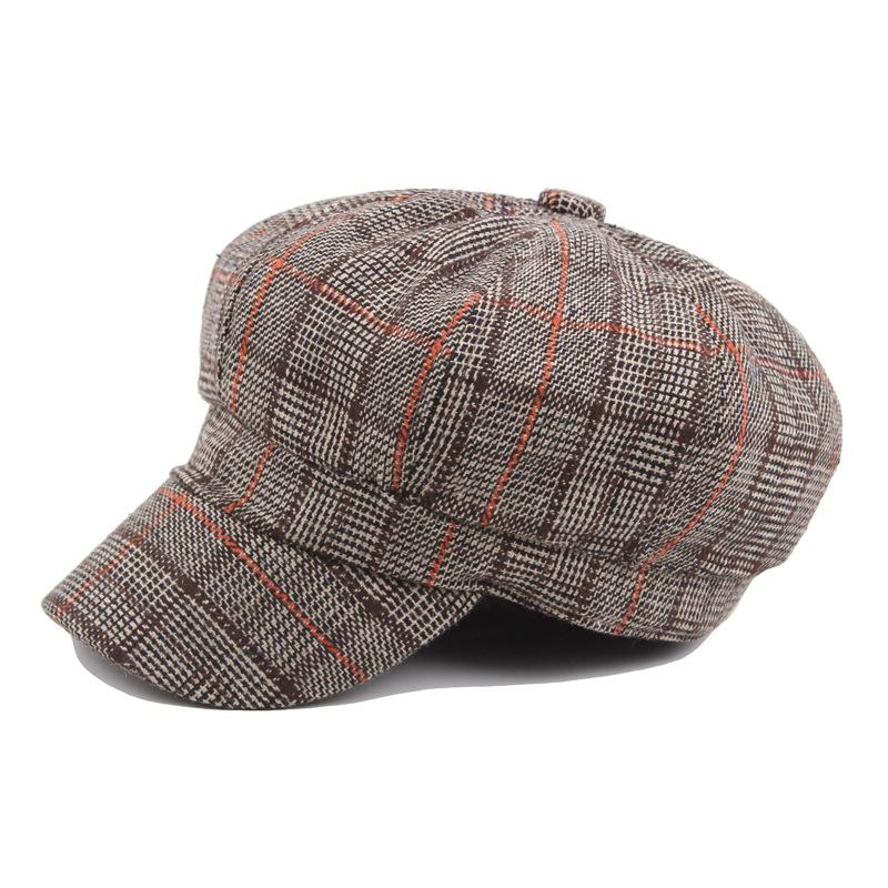 Beret Female Plaid Painter Hat Tide Korean Cap Art Fan Versatile Japanese Plaid Octagonal Hat