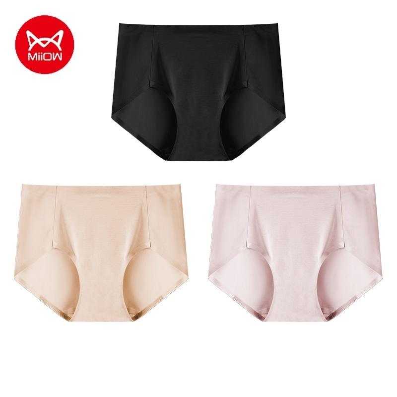 MIIOW 3 шт. трусы из ледяного шелка для девочек со средней талией, дышащие и свежие треугольные шорты без следов