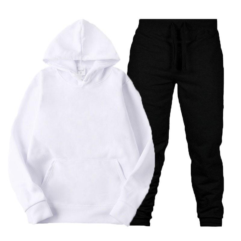 Mens Solid Color Hooded Sweatshirt Set Casual Long Sleeve Tracksuit Fall
