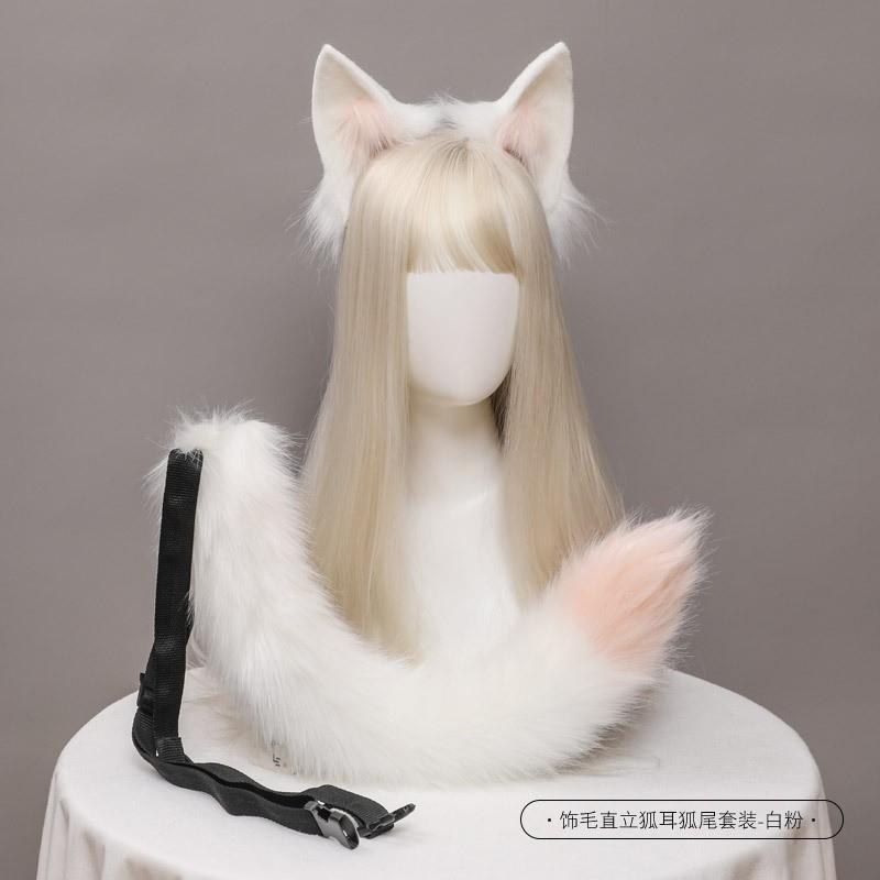 Handmade Fox Ears Tail Set Cosplay Costume Accessories - Realistic Plush Animal Ear Prop Performance