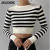 Женские модные повседневные свитера в полоску с принтом осень-зима с длинными рукавами и круглым вырезом