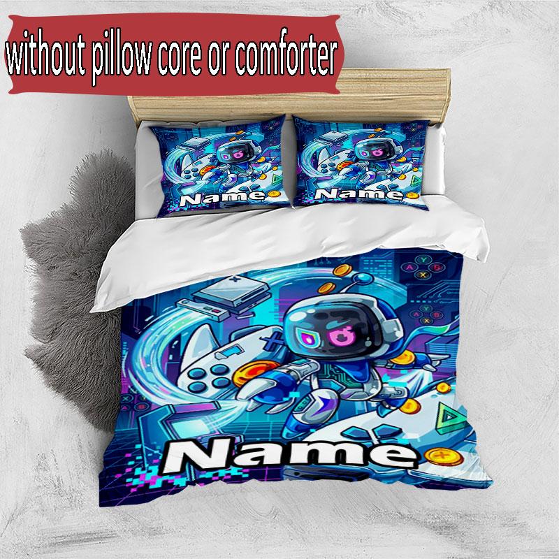3pcs Duvet Cover Set (1*Duvet Cover + 2*Pillowcase, Without Core), Custom Name Cosmic Bot Crew Pattern Bedding Set, Home Bedroom Decor Gift