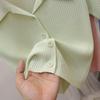 Women Summer Ice Silk Polo Collar Top Knitted Sweater T-shirt Top Unique Short-Sleeve Single-breasted Solid Color