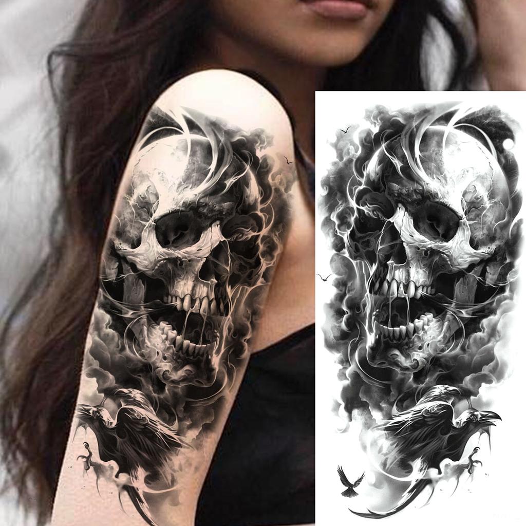 1 Sheet Scary Grim Reaper Skull Temporary Tattoos Halloween Tatoos Long Lasting Waterproof Tiger Wolf Beast Fake Tattoo Stickers