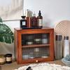 1pc Double Layers Cosmetic&food Wood Storage Cabinet with Transparent Glass Flip Cover,retro Bedroom&kitchen Desktop Collect Rack.