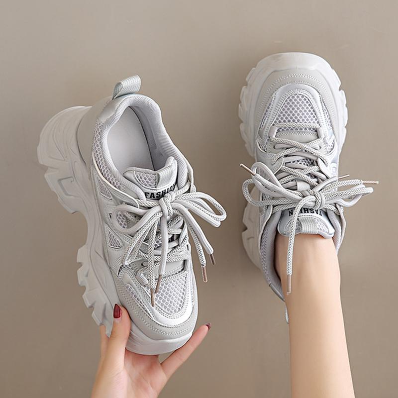 Дышащие кроссовки на толстой платформе, женские, на шнуровке, с толстой подошвой, вулканизированные, женские, модные, в стиле пэчворк, нескользящие, повседневные туфли