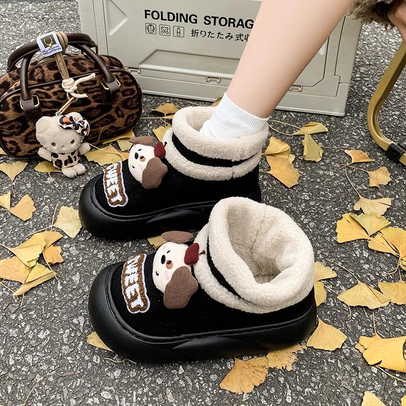 Мода 2025 Милый медведь Новая мода Пушистые туфли на толстой подошве Женские удобные и теплые хлопковые туфли Женские нескользящие домашние тапочки
