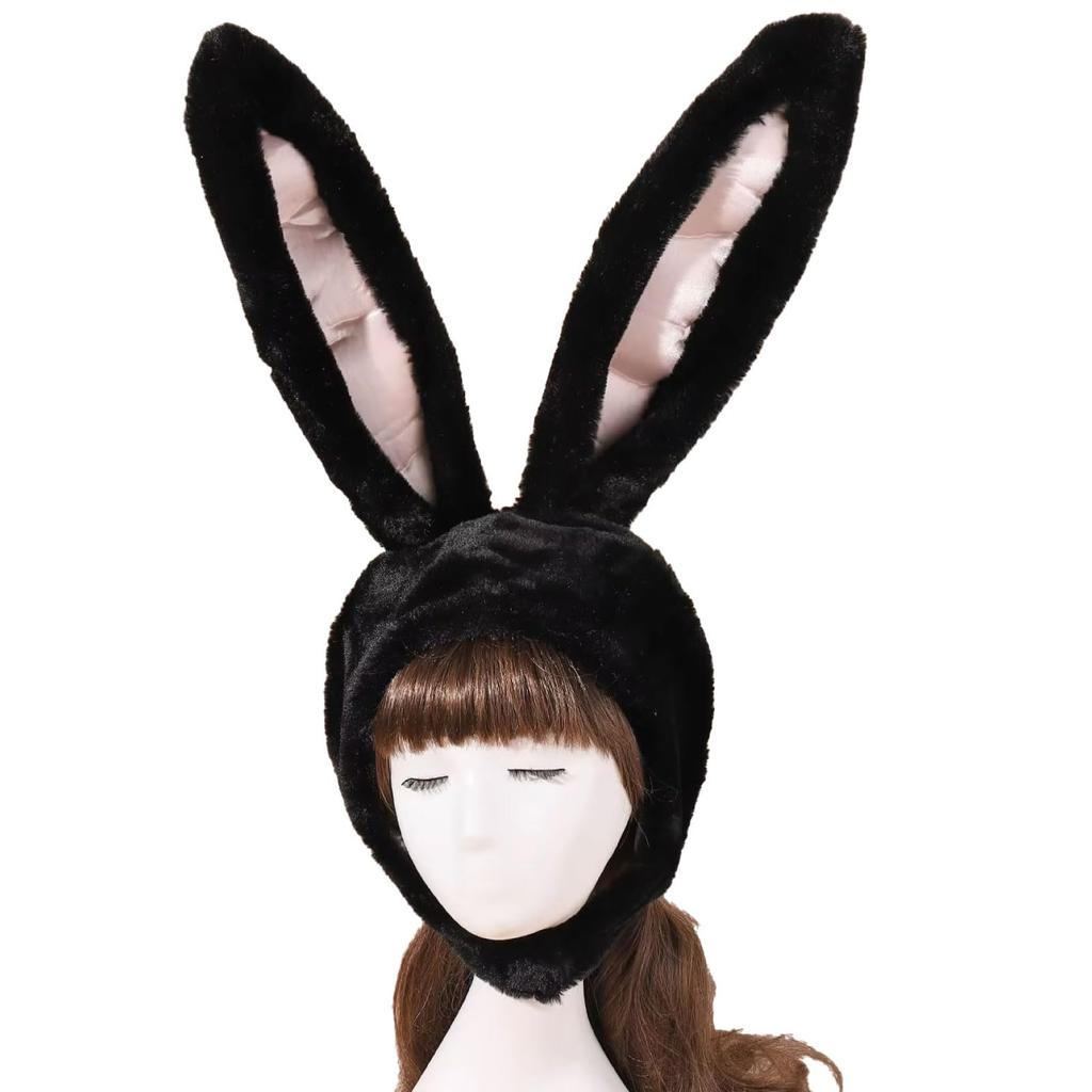 MORYTRADE Funny Plush Headgear Hat, Cosplay, Halloween, Black Rabbit